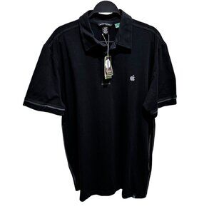North End Sport Men Size L Black Embroidered Apple Logo Grey Trim Polo Shirt NWT